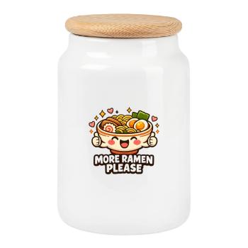 Cute Ramen Noodles Bowl - Cookie Jar with Wooden Lid - white - Front