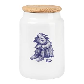 Sad shaggy scarecrow has lost heart - Cookie Jar with Wooden Lid - white - Front
