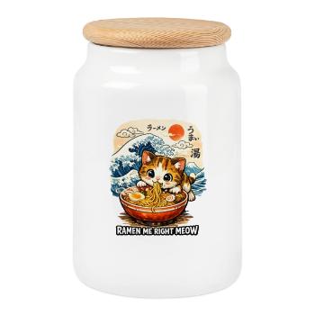 Kawaii Neko Ramen Chat Nouilles Anime - Boîte à biscuits avec couvercle en bois - blanc - Devant