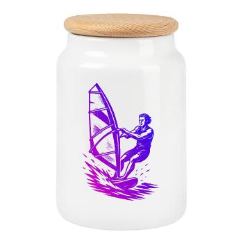 Cleanes Windsurfing Artwork für Windsurf - Keksdose mit Holzdeckel - Weiß - Vorne