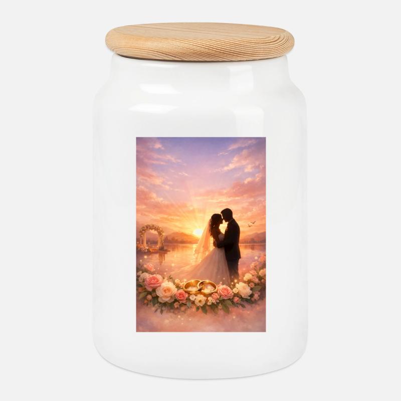 Sonnenuntergang Hochzeitsträume - Keksdose mit Holzdeckel - Weiß