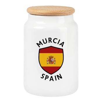 Murcia-Schild unter spanischer Flagge - Keksdose mit Holzdeckel - Weiß - Vorne