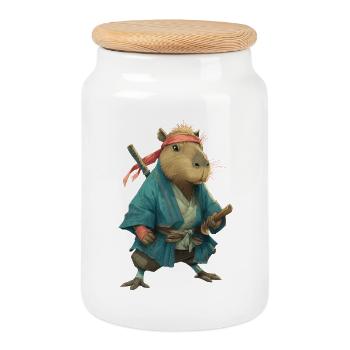 Capybara Ninja - Boîte à biscuits avec couvercle en bois - blanc - Devant
