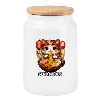 ramen - Cookie Jar with Wooden Lid - white - Front