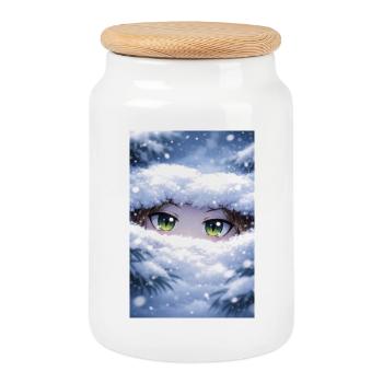 Anime eyes in the snow flurry - Cookie Jar with Wooden Lid - white - Front