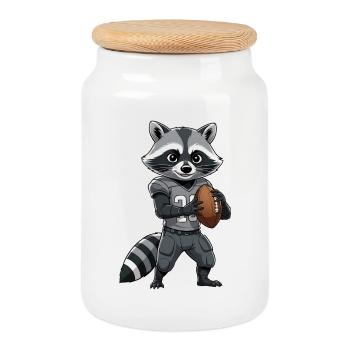 Héros du football raton laveur en gris - Boîte à biscuits avec couvercle en bois - blanc - Devant