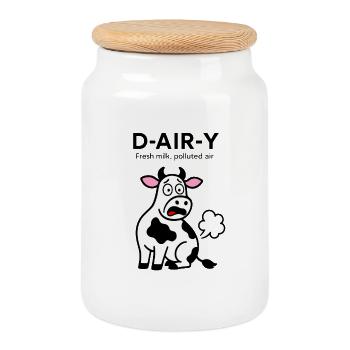 D-Air-Y – Lait frais, air pollué - Vache - Boîte à biscuits avec couvercle en bois - blanc - Devant
