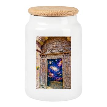 Space Gate Cosmic Portal Door - Cookie Jar with Wooden Lid - white - Front
