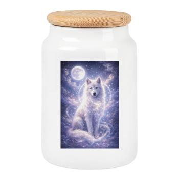 Mystic Wolf Moon Sticker Fantasy Animal Spiritual  - Keksdose mit Holzdeckel - Weiß - Vorne