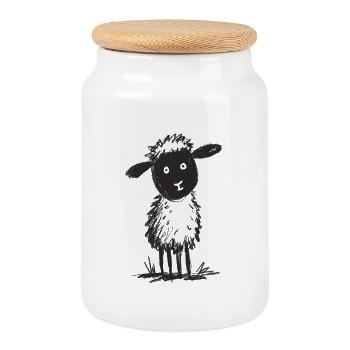Fluffy Doodle Sheep - Cookie Jar with Wooden Lid - white - Front