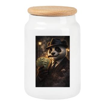Panda Gangster Noir et Cigares - Boîte à biscuits avec couvercle en bois - blanc - Devant