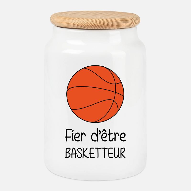Fier d’être Basketteur - Boîte à biscuits avec couvercle en bois - blanc