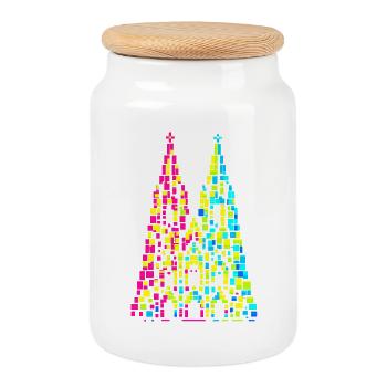 Kölner Dom Fasching Karneval Konfetti Geschenk - Keksdose mit Holzdeckel - Weiß - Vorne