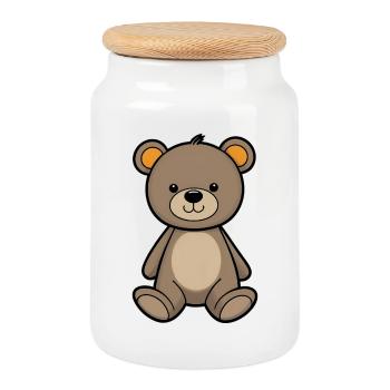 Kuschelbär Illustration Samtbraun - Keksdose mit Holzdeckel - Weiß - Vorne