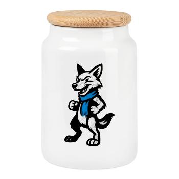 Wolfsheld mit blauem Schal - Keksdose mit Holzdeckel - Weiß - Vorne