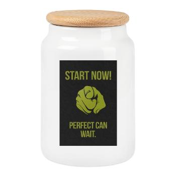 Start now – Statement shirt for doers - Cookie Jar with Wooden Lid - white - Front