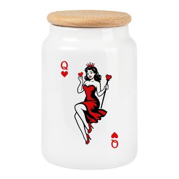 Reine du Cœur en Rouge - Boîte à biscuits avec couvercle en bois - blanc - Devant