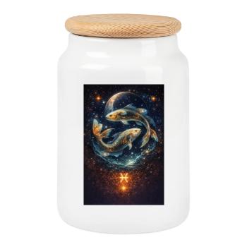 Pisces - Cookie Jar with Wooden Lid - white - Front
