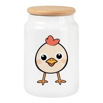 Chick Heart Cartoon Cute Chicken - Cookie Jar with Wooden Lid - white - Front