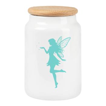 Silhouette de fée avec des étoiles - Boîte à biscuits avec couvercle en bois - blanc - Devant