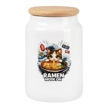 Kawaii Cats Ramen Noodles Japan Retro - Cookie Jar with Wooden Lid - white - Front