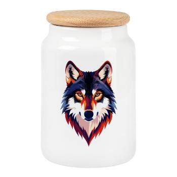 Motif de tête de loup colorée Look de loup - Boîte à biscuits avec couvercle en bois - blanc - Devant