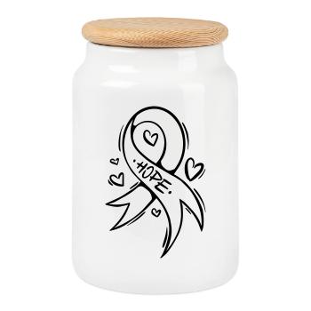Hope Cancer Loop Heart - Cookie Jar with Wooden Lid - white - Front