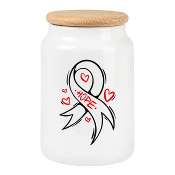 Hope Heart Cancer Loop - Cookie Jar with Wooden Lid - white - Front