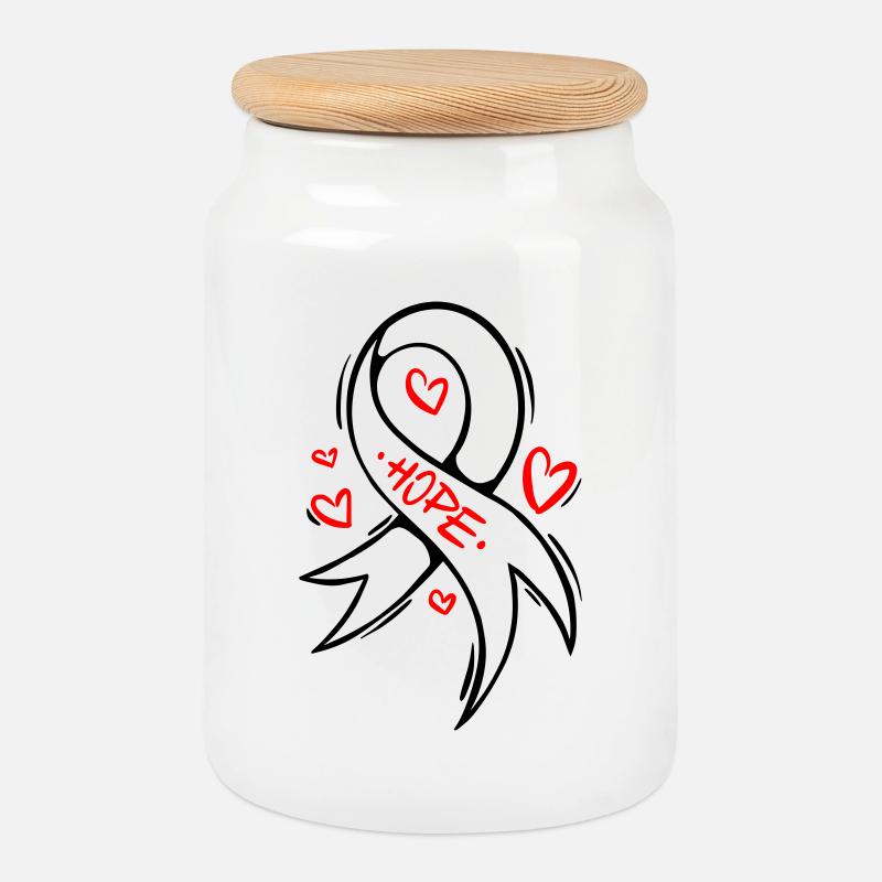 Hope Heart Cancer Loop - Cookie Jar with Wooden Lid - white
