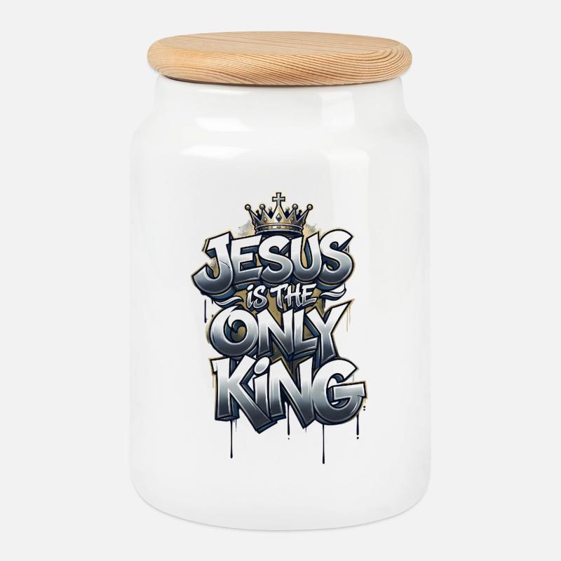 Jesus is the only King - Keksdose mit Holzdeckel - Weiß