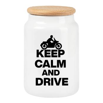 KEEP CALM AND DRIVE! MOTORCYCLE BIKER FREEDOM blak - Cookie Jar with Wooden Lid - white - Front
