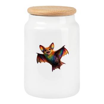 Rainbow Bat Night Creature - Cookie Jar with Wooden Lid - white - Front