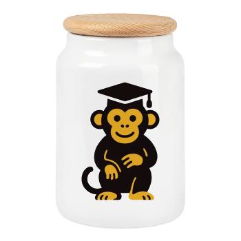 Graduation Monkey Icon Tee - Cookie Jar with Wooden Lid - white - Front