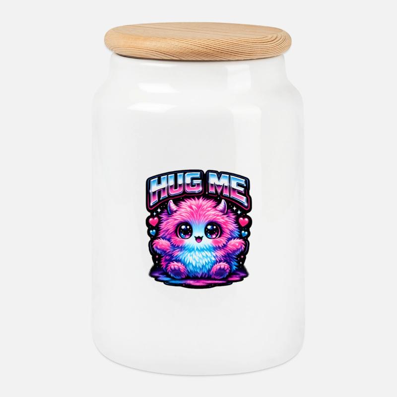 Hug Me Neon Monster - Keksdose mit Holzdeckel - Weiß