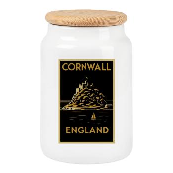 Cornwall England – Art Deco Travel Poster - Cookie Jar with Wooden Lid - white - Front