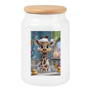 Bubble Bath Giraffe Charm - Cookie Jar with Wooden Lid - white - Front