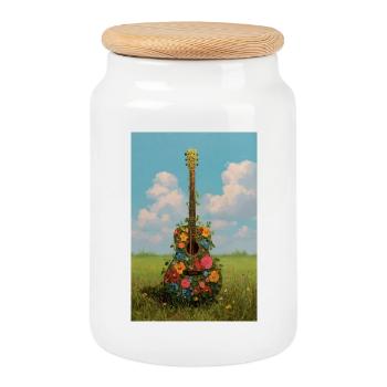Guitare florale dans la prairie - Boîte à biscuits avec couvercle en bois - blanc - Devant
