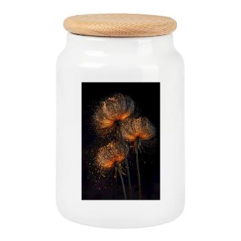 Gilded Dandelion Flight - Cookie Jar with Wooden Lid - white - Front