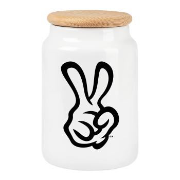 Victory Hand Sign (Right Hand / POS / 2C) - Cookie Jar with Wooden Lid - white - Front