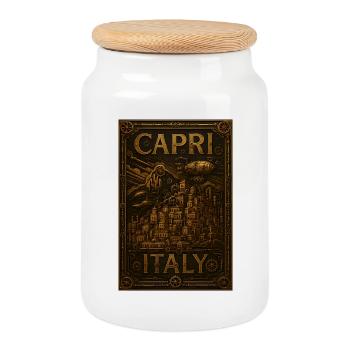 Capri Italy – Steampunk Bronze Travel Poster - Cookie Jar with Wooden Lid - white - Front