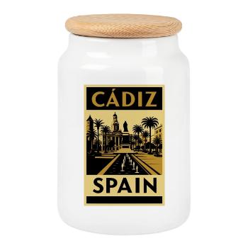 Cadix, Espagne – Affiche de voyage rétro en noir et or - Boîte à biscuits avec couvercle en bois - blanc - Devant