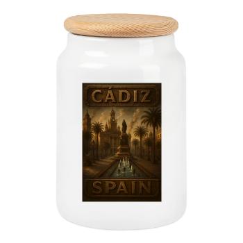Cadix, Espagne – Affiche de voyage en bronze steampunk - Boîte à biscuits avec couvercle en bois - blanc - Devant