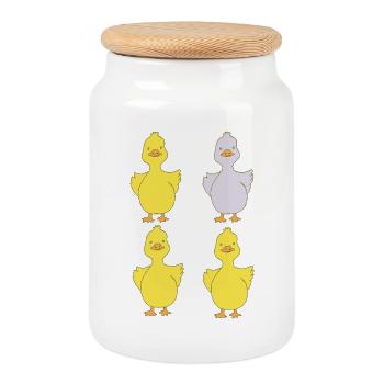 Quatre canards, un violet - Boîte à biscuits avec couvercle en bois - blanc - Devant