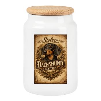 Stolzer Dachshund Besitzer Vintage Dackel Halter - Keksdose mit Holzdeckel - Weiß - Vorne