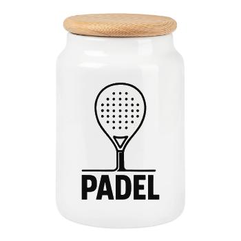 Padel – Schlägersport - Keksdose mit Holzdeckel - Weiß - Vorne