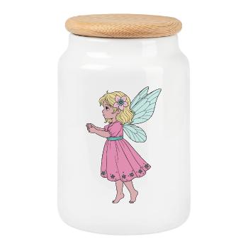 Cute Fairy in Pink Dress - Cookie Jar with Wooden Lid - white - Front