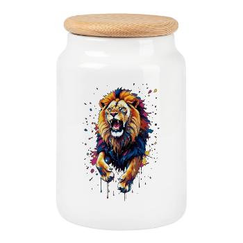 Éruption du lion coloré - Boîte à biscuits avec couvercle en bois - blanc - Devant