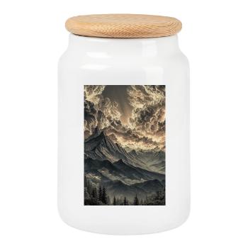Dramatische Berglandschaft im Dämmerlicht - Keksdose mit Holzdeckel - Weiß - Vorne