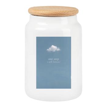One step remains Forward - Cookie Jar with Wooden Lid - white - Front