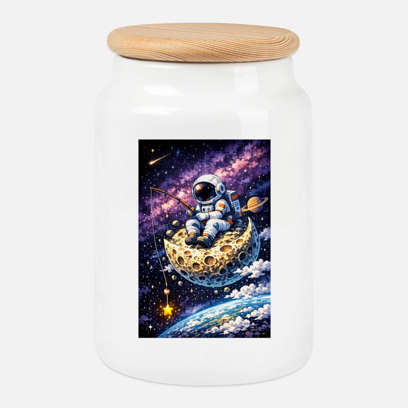 Astralfischen auf dem Mond - Keksdose mit Holzdeckel - Weiß